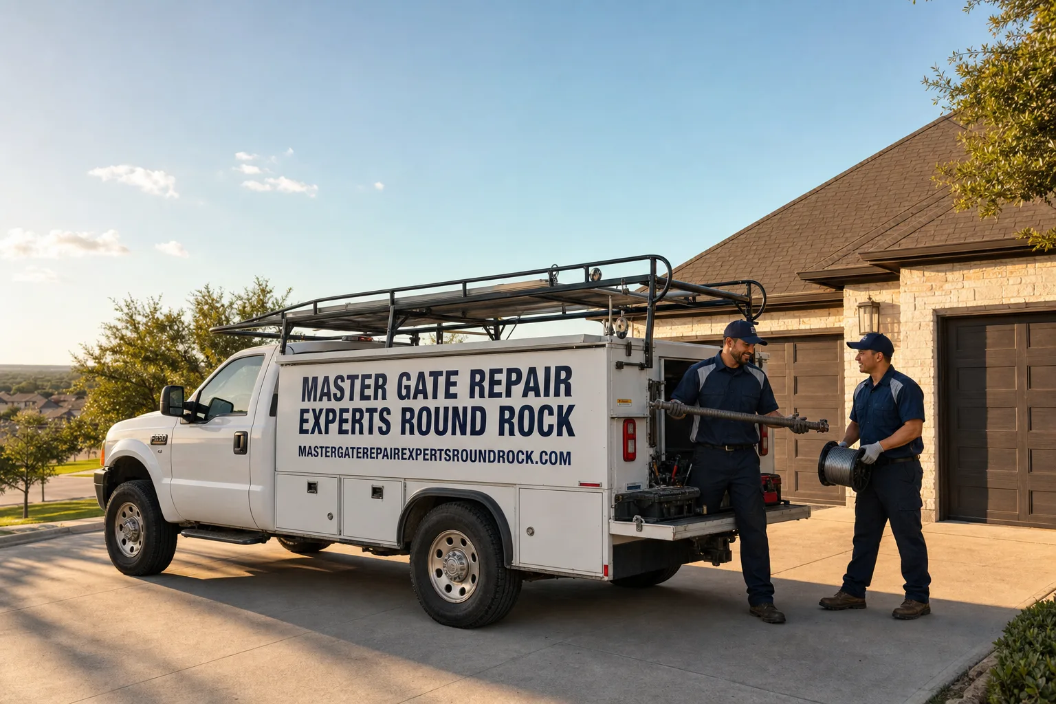 Master Gate Repair Experts Round Rock service vehicle and crew in Round Rock, TX